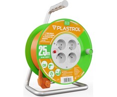 Plastrol Standartinis linijos būgno prailginimo laidas 25m H05V-F 3x1 4xGS 10A oranžinis (W-98947)