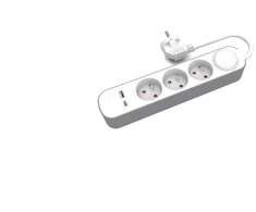 Plastrol 3 fiksuoti prailgintuvai su jungikliu ir USB A USB C lizdais, 3 m, PS-370WS+USBA+USBC/3 E W-30001
