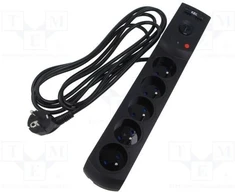 KEL Plastrol Przedłużacz surge protector professional 5 gniazd 2xUSB 3m 10A 230V 2300W juoda W-100044
