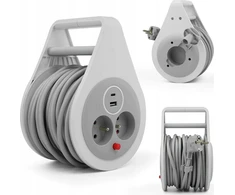 Plastrol ištraukiamas prailginimo laidas 10m 3x1mm2 16A su terminiu saugikliu + USB-A + USB-C