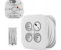 Plastrol Ištraukiamas prailginimo laidas 10m 3x1mm2 10A su terminiu saugikliu + USB-A + USB-C