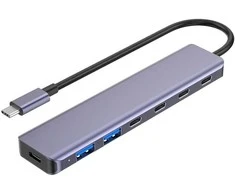 Platinet USB šakotuvas PLATINET medijos šakotuvas USB-C į 4X USB-C 3.2 GEN2 + 2X USB-A 3.2 GEN1 + 1X USB-C PD 100W 7IN1 ALIUMINIS [46236]