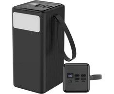 Išorinė baterija POWER BANK Platinet Flashlight 60000mAh (4xUSB; 2xType-C; usb-C cable; 65W) juoda