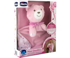 Pliušinis meškiukas su antklode 47x40 MAXI DOUDOU rožinis Chicco