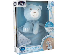 Pliušinis meškiukas su antklode 47x40 MAXI DOUDOU mėlynas Chicco