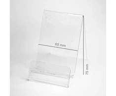 OEM Plexi vertikalus laikiklis / telefono stovas su vieta kainai (Išmanusis telefonas - 65 mm)