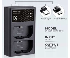 Dvigubas USB įkroviklis, skirtas „Canon Eos R5“, „R6 R 5d 90d 6d 7d 80d K&amp;F“ / Kf28.0007