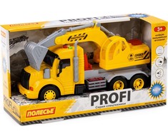 Polesie Geltona ekskavatoriaus automobilis, šviesa, garsas dėžėje