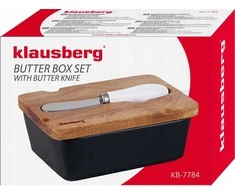 Maselniczka, Keraminė sviestinė, juoda, su akacijos medžio dangčiu ir peiliu sviestinėms, Klausberg, kb-7784
