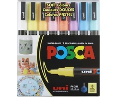 Uni Posca - PC3M - Rašiklis su plonu antgaliu - švelnios spalvos, 8 vnt