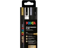 Posca POSCA PC-3M 4stk (Guld,Hvid,Sølv,Sort)