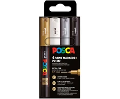 Posca POSCA PC-1M komplektas 4 vnt. (juoda, balta, auksinė, sidabrinė)