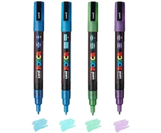 POSCA PC-3M 4 vnt. blizgučių, šaltos spalvos (mėlyna, šviesiai mėlyna, žalia, violetinė)