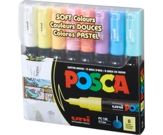„Posca“ – PC1MC – „Extra Fine Bullet Tip“ rašiklis – švelnios spalvos, 8 vnt