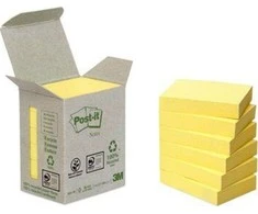 Lipnūs lapeliai Post-it, 38x51mm, ekologiški, 6x100 lapelių, gelsvos spalvos