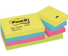 Lipnūs lapeliai 3M Post-it® Energetic, 38mmx51mm, 12 vnt. po 100 lapelių, neoninės spalvos
