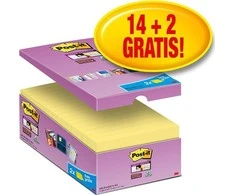 „Post-it“ lipnūs lapeliai „Post-it Super Sticky“ (655-P16SSCY-EU), 127 x 76 mm 16 x 90 kortelės, geltona, 2 NEMOKAMAI