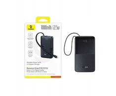 LiPo išorinis akumuliatorius (PowerBank) 10000mAh 22.5W USB + USB-C su integruotu USB-C kabeliu EnerFill Bipow2 juodas BASEUS