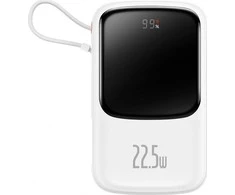 Powerbank Baseus Qpow PRO su kabeliu, 10000mAh, 22.5W (balta)