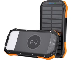 Choetech B567 saulės energijos blokas su indukciniu įkrovimu 3x USB 20000mAh 20W / QC 18W / Qi 10W (juodai oranžinė)