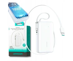 „Joyroom JR-PR2L“ 10000mAh 35W išorinė baterija su integruotu ištraukiamu USB-C laidu ir „Lightning“ laidu – Baltas