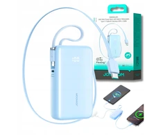 Joyroom JR-PR2L 10000mAh 35W išorinė baterija su integruotu ištraukiamu USB-C laidu ir „Lightning“ laidu ant virvelės - Mėlyna