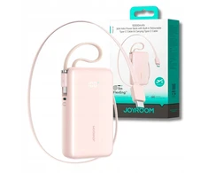 Joyroom JR-PR2L 10000mAh 35W išorinė baterija su integruotu ištraukiamu USB-C laidu ir USB-C virvele - Rožinė