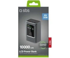 Išorinė baterija SBS 10000mAh PD 35W su LCD ekranu - pilka