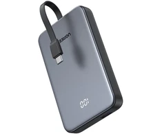 Powerbank 10000mAh Ugreen PB526 USB + USB-C, 20W, įmontuotas kabelis (pilka)