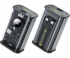 „WEKOME WP-345 Vanguard“ serijos – 10000 mAh įkroviklis su greitu įkrovimu, integruotu USB-C ir „Lightning PD 20W“ laidu + QC 22,5 W juodos spalvos