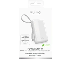 Xiaomi Maitinimo bankas Puro 10000mAh 20W, integruotas USB-C laidas, baltas