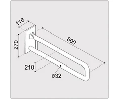 Ekotech Presto ERGOPLUS turėklai, 80 cm, tualetui/praustuvams, dažyti milteliniu būdu, balti