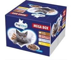 PREVITAL Cat Food Megabox su ėriena, jautiena, triušiena, and vištiena in Gravy - Wet Cat Food - 24 x 100g