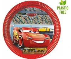 Globos Europe Bv PROCOS Popierinės lėkštės Cars 3, 23cm, 8 vnt (be plastiko)