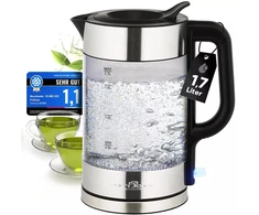 Profi Cook ProfiCook PC-WKS 1322 G electric virdulys 1.7 L 2200 W Sidabrinis, Juodas, Transparent