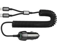 „Promate PowerDrive-33PDCI“ automobilinis įkroviklis 33 W / USB-C / „Lightning“