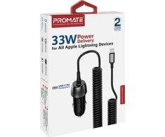 „Promate PowerDrive-33PDI“ automobilinis įkroviklis 33 W / „Lightning“ + USB-C