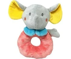 Pronice Pliušinis dramblys „Rattle Dramblys“ Persikų-Pilkos Spalvos, 18 Cm, Mažiausiam