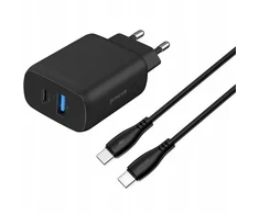 Proove 230 V 30 W sieninis įkroviklis, skirtas USB-C USB Type-C + USB laidas 1 m, 60 W, USB-C / Wcsp23011001 / Silicone Power 2 / Juodas