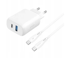 Proove 230 V 30 W sieninis įkroviklis, skirtas USB-C USB Type-C + USB laidas 1 m, 60 W, USB-C / Wcsp23011002 / Silicone Power 2 / Baltas