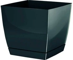 Prosperplast Dekoratyvinis gėlių vazonas su padėklu Coubi Square P 18x18x16.5cm plastik./grafito sp.
