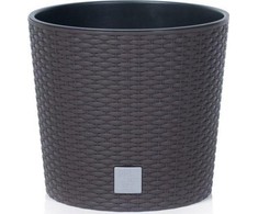 Prosperplast Lauko plastikinis vazonas RATO ROUND, su įdėklu, rudos sp., 40 x 40 x 38 cm
