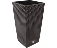 Prosperplast Lauko plastikinis vazonas RATO SQUARE, su įdėklu, rudos sp., 26 x 27 x 50 cm