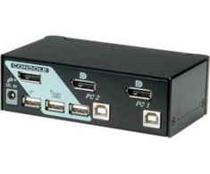 Sonstige ROLINE KVM jungiklis, 1 vartotojas – 2 kompiuteriai, DisplayPort, su USB šakotuvu, 1920 x 1200 pikselių, juodas