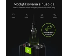 Green Cell Žalias Cell Inverteris 24V/230V 1000W/2000W Modifikuota sinusinė išėjimo įtampa Žalias Cell