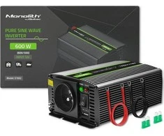 QOLTEC 51932 grynos sinusinės bangos keitiklis, monolitinis / 300 W / 600 W / 12 V–230 V