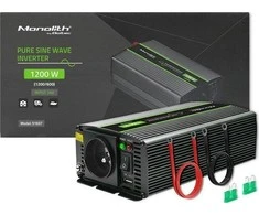 QOLTEC 51937 grynos sinusinės bangos keitiklis, monolitinis / 600 W / 1200 W / 24 V–230 V