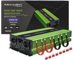 QOLTEC 51945 grynos sinusinės bangos keitiklis, monolitas / akumuliatoriaus įkroviklis / UPS / 6000 W / 3000 W / 12 V iki 230 V / LCD