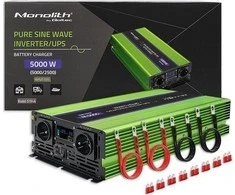 QOLTEC 51944 grynos sinusinės bangos inverteris, monolitas / akumuliatoriaus įkroviklis / UPS / 5000 W / 2500 / 12 V iki 230 V / LCD