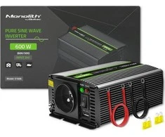 QOLTEC 51936 grynos sinusinės bangos keitiklis, monolitinis / 300 W / 600 W / 24 V–230 V